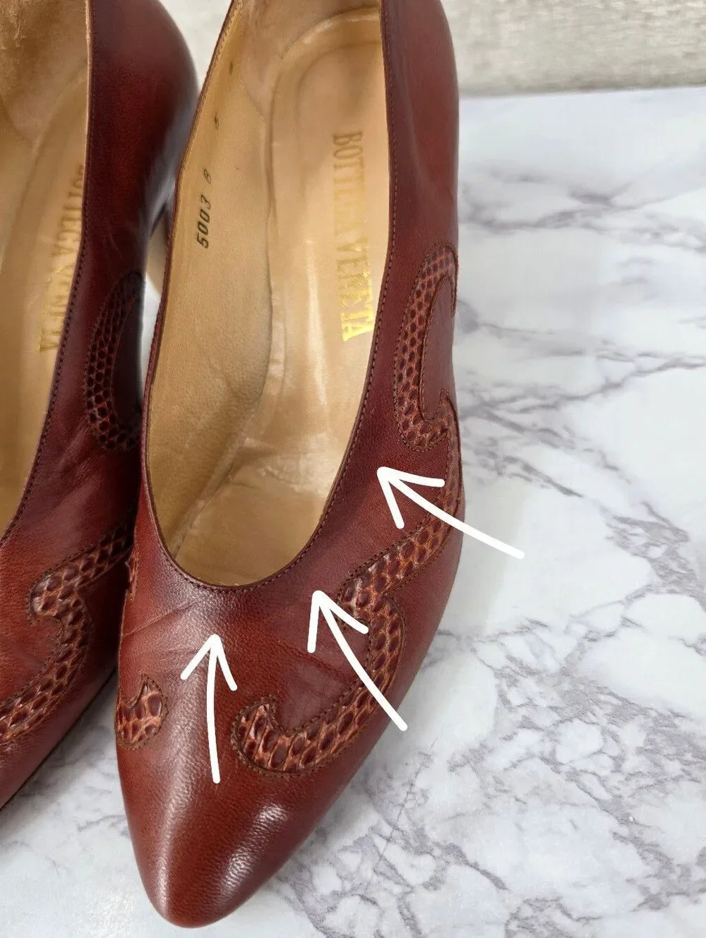 Bottega Veneta Vintage Leather Pumps Heels with Lizard Inset Design
